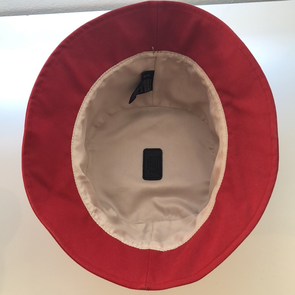 Coach Red Bucket Hat with leather trim - Picture 5 of 5